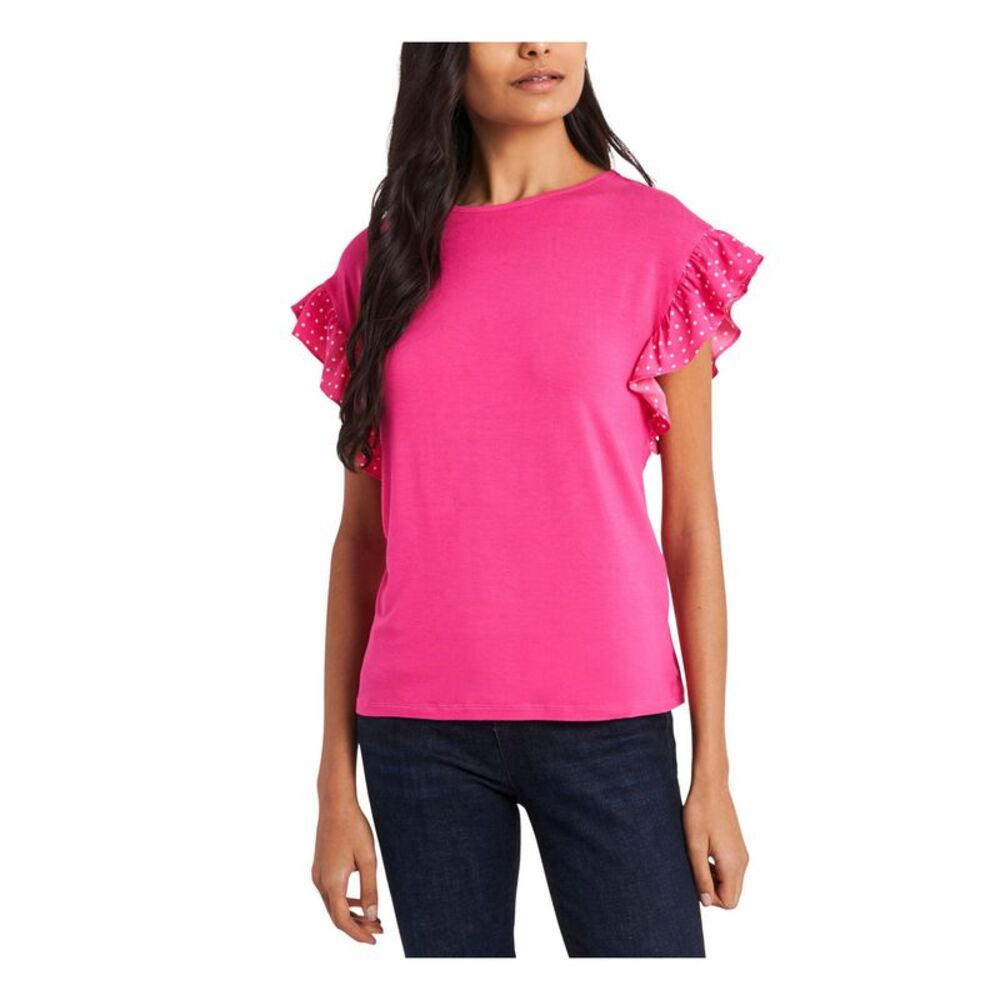 RILEY&RAE Womens Stretch Ruffled Flutter Sleeve Crew Neck Wear To Work Top